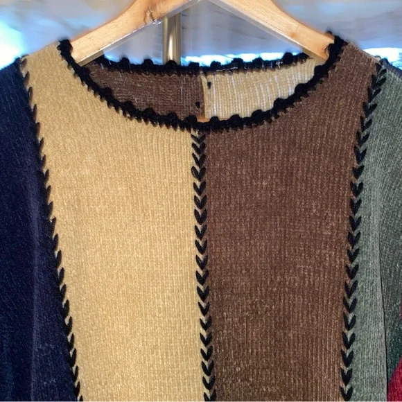 90’s Patchwork Colorblock Vintage Soft Chenille Knit Sweater Size Large - Picture 5 of 17